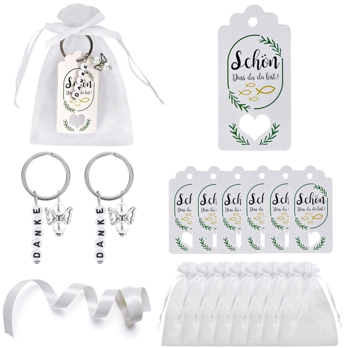 Dailygoods- Sleutelhangers Engel - 30 Stuks - Organza Zakjes - Bedankjes Bruiloft - Gastgeschenken - Feestdecoraties - Hoogwaardige Kwaliteit