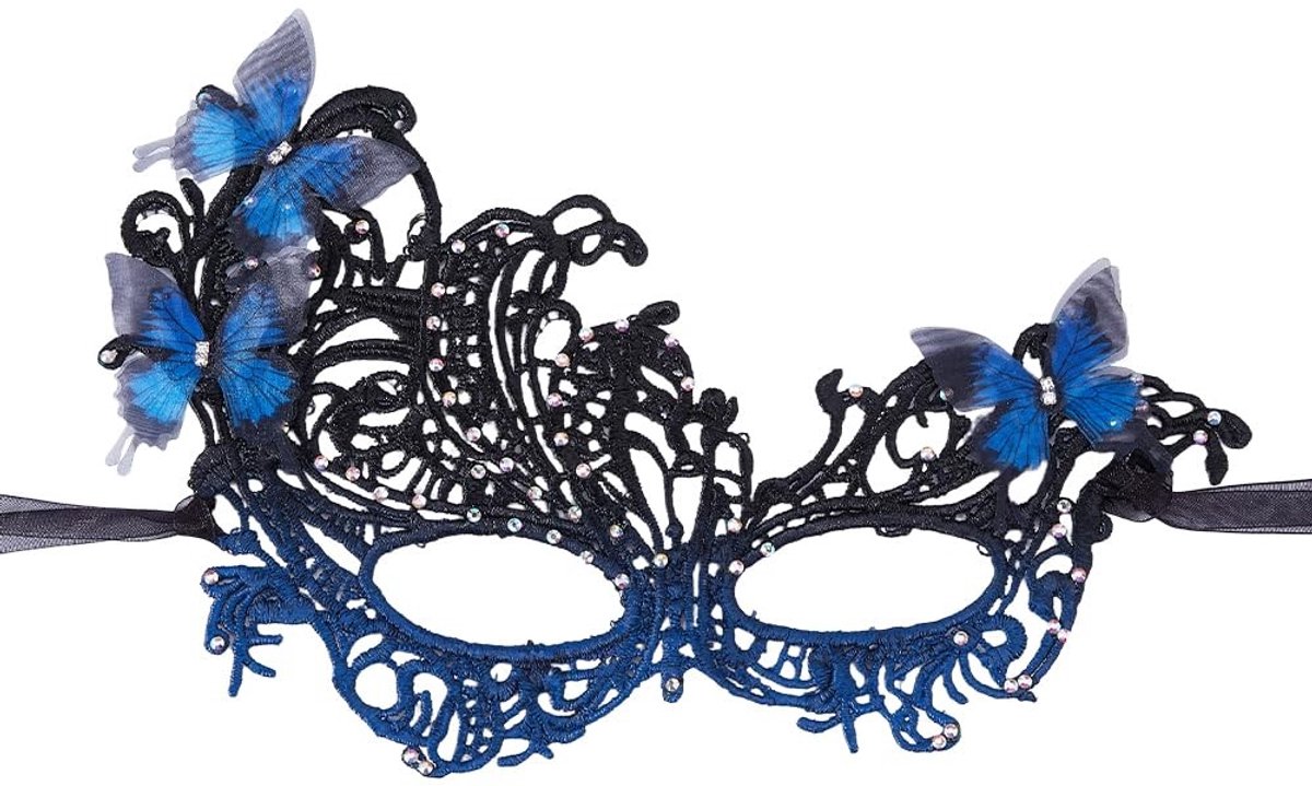 Dailygoods- Masker Venetiaanse stijl - Kanten half gezichtsmasker - Vintage blauw - Antiek masker - Halloween/carnaval - Elegante details - Feestmasker