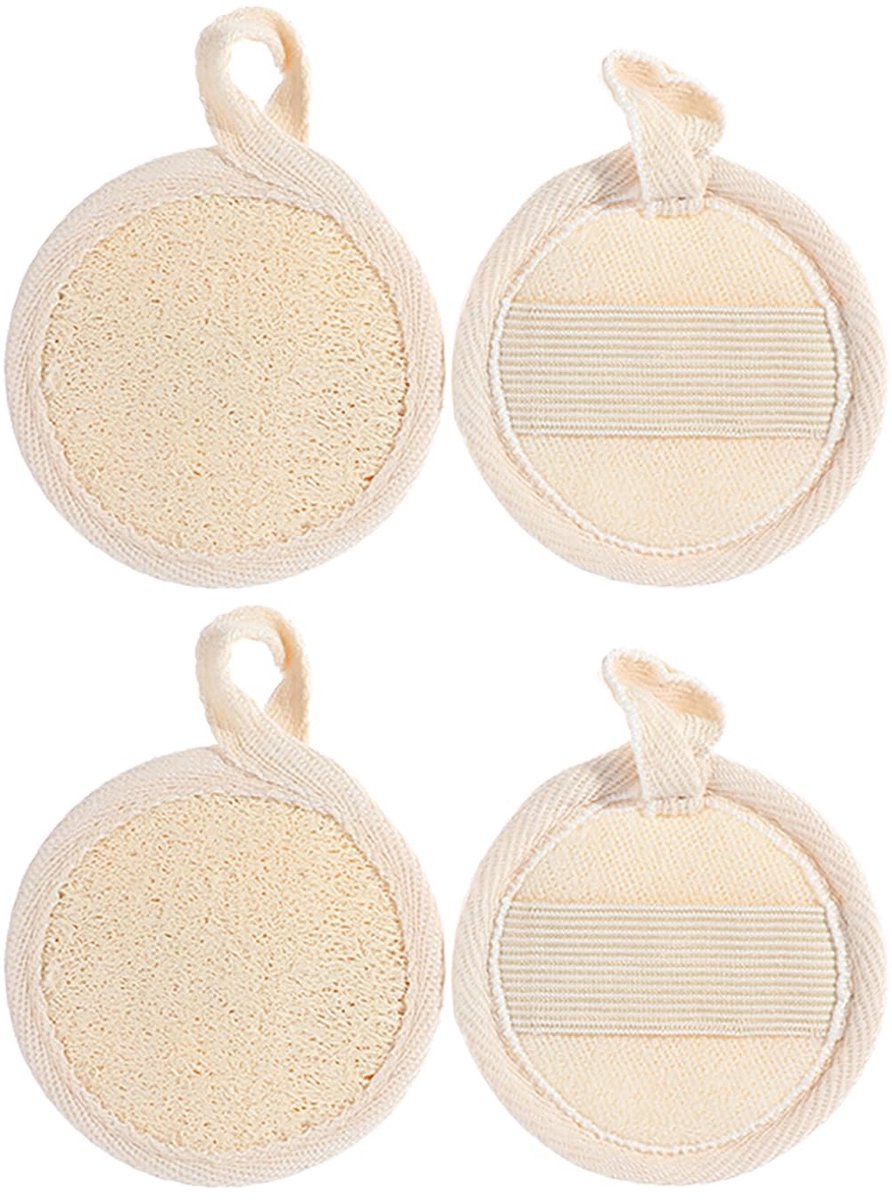 Dailygoods- Loofah Pad - 4 Stuks - Exfoliërende Spons - Natuurlijke Loofa - Diepe Reiniging - Luxe Badstof Katoen - Voor Gezonder Huid - Exfoliatiepad