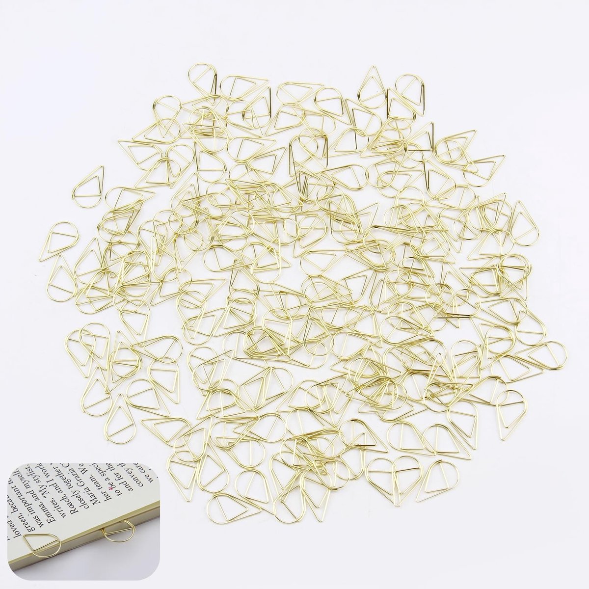 Dailygoods- Paperclips Goud - 200 Stuks - Waterdruppelvorm - Robuuste Papierklemmen - Hoogwaardig Metaal - Elegant voor Kantoor en School