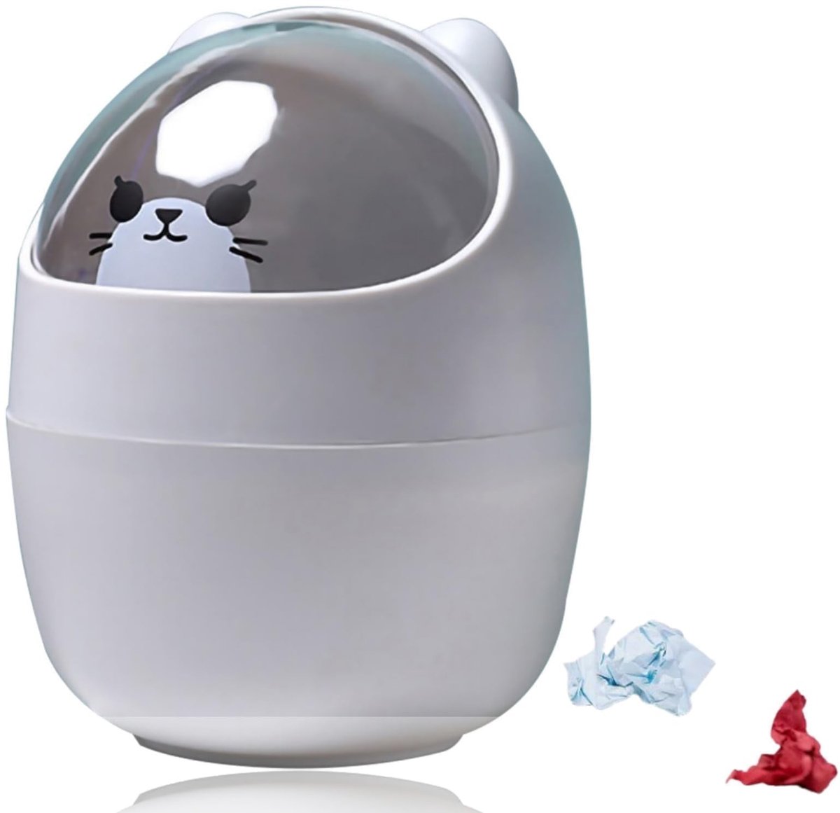 Dailygoods- Prullenbak Mini 500ml - Cartoon Dierenontwerp - Kat/Bear Vorm - Draaideksel - Ideaal voor Bureau/Badkamer - Schattige Plastic Vuilnisemmer - Afvalemmer