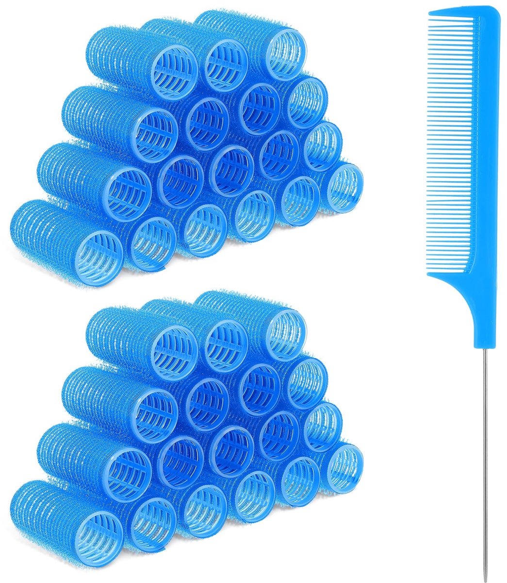 Dailygoods- Haarrollers 18 Stuks - Hitteloze Krulset - Professionele Haarverzorging - Blauwe Plastic - Zelfgreep Krulspelden - Voor Doe-Het-Zelf Kapsels
