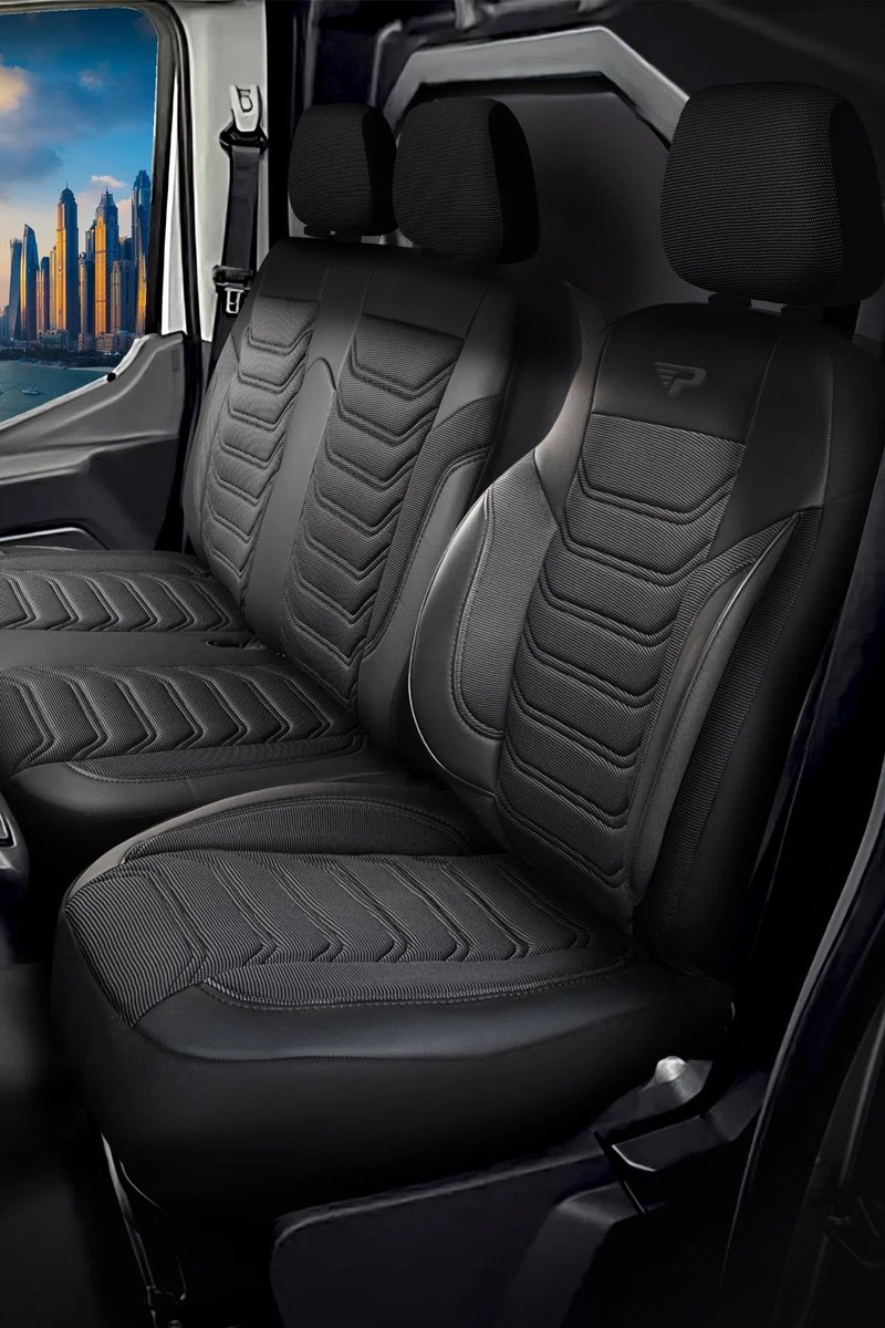 Stoelhoezen Citroen Jumpy 2016 - heden – Florida Zwart/grijs – perfecte pasvorm – jacquard stof – slijtvast – eenvoudig te monteren – set voor Stoel/Bank-met splitsing in zitting van duobank