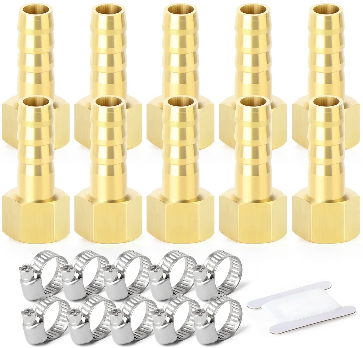 Dailygoods- Knelkoppelingen 10 Stuks - 3/8" BSP x 10 mm - Messing - Slangmondstukken - Slangklemmen - Corrosiebestendig - Slangfitting