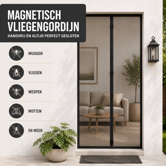 Magnetisch Vliegengordijn 100 x 210 cm - Luxe Deurhor - Zelfsluitend met Sterke Magneten - Hordeur Zonder Boren - Horgordijn Deur - Anti Muggen & Insecten - Zwart — afbeelding 3