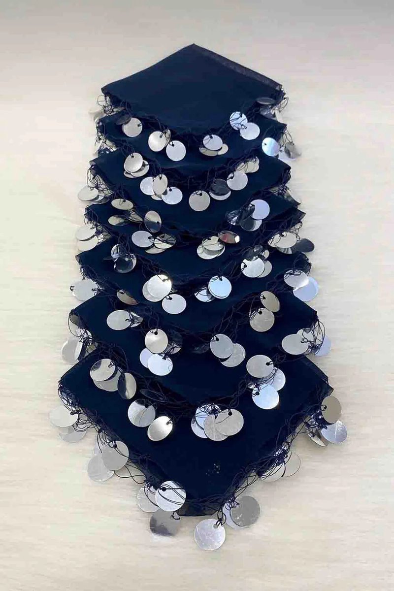 DFA Traditionele Dansdoekjes / Halay Mendili met Goudkleurige Muntjes - Henna Feest Accessoires - BLAUW - 10 Stuks