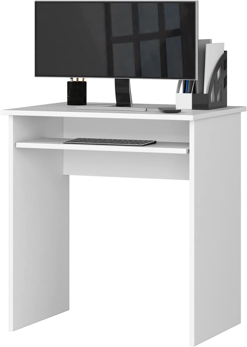 Bureau met toetsenbordlade - Compact werkstation - Thuiswerken - Uittrekbare lade - 68 cm breed - Wit