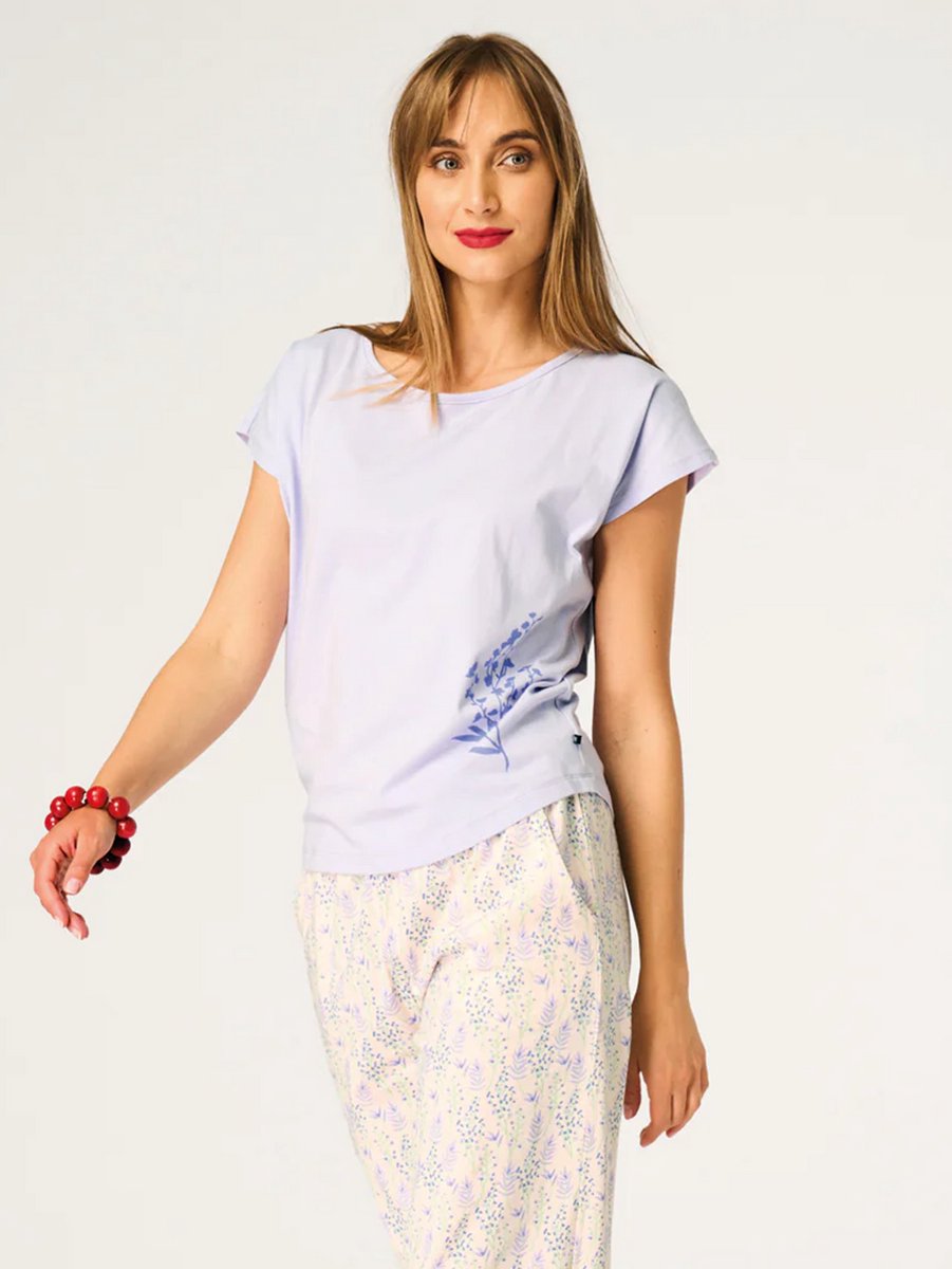 Key Katoenen Dames Pyjama Korte Mouw Zomer Bloemenprint Paars Ecru LNS 986 36 /