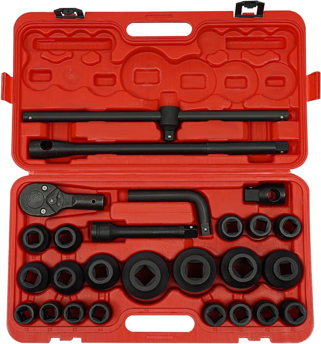Dopsleutelset 26-delig - Steekdoppen set - Mechanisch Werk - 6-punts sokkelontwerp - 21-65 mm - Zwart