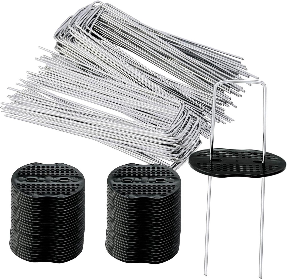 Tuinharingen met Sluitringen - Grondankers Set - Tuinondersteuning - Roestvrij Verzinkt Staal - 50 stuks 15 cm - Zwart