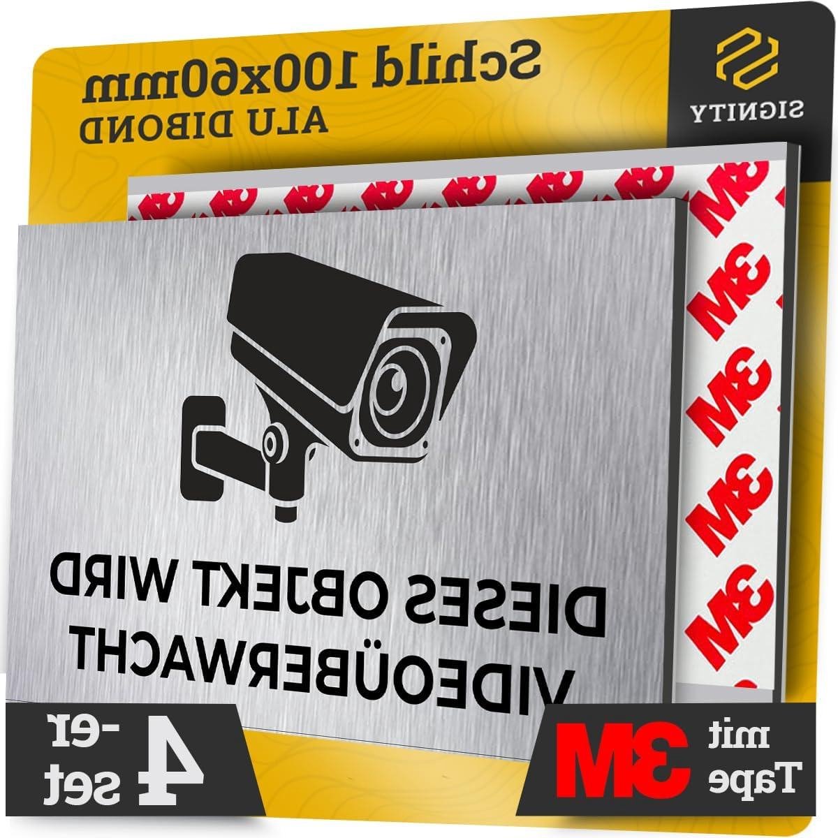 Waarschuwingsbord Videobewaking - Camerabewaking Bord - Veiligheid Informeren - Aluminium Dibond 2mm - 100 x 60 mm - Geborsteld Aluminium