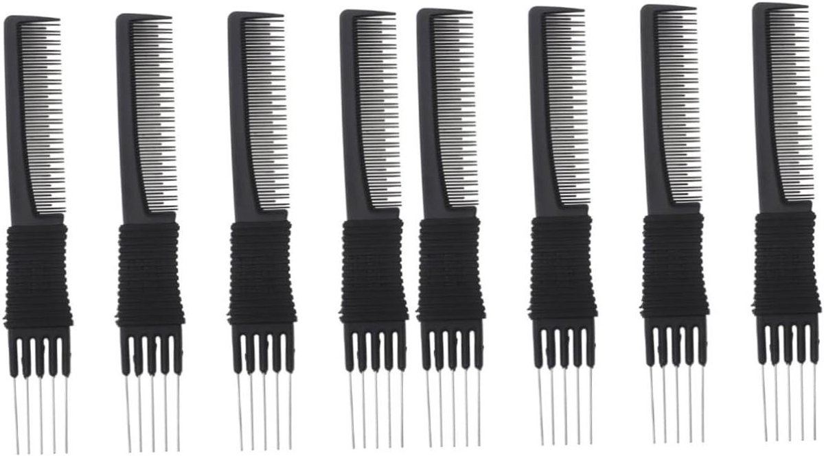 Naaldstaartkam Set - Kapperskam Stylingkam - Haar Stylen - Stalen Naald Ontklitter - 19 cm - Zwart