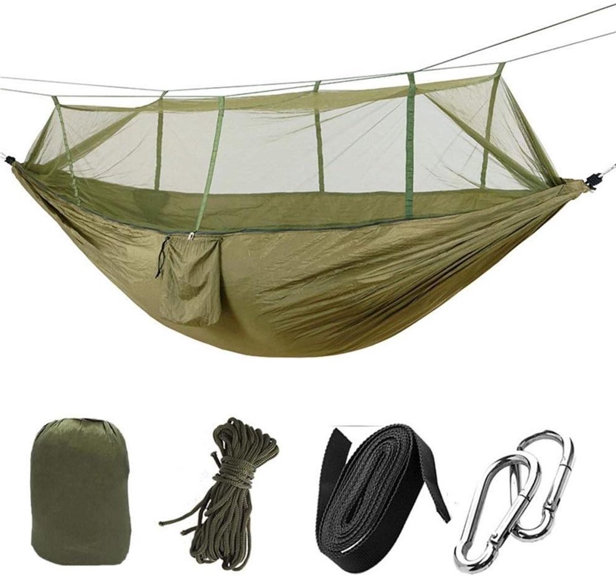 Draagbare Campinghangmat - Hangend Bed - Outdoor Ontspanning - Met Klamboe - 1-2 Persoon - Groen