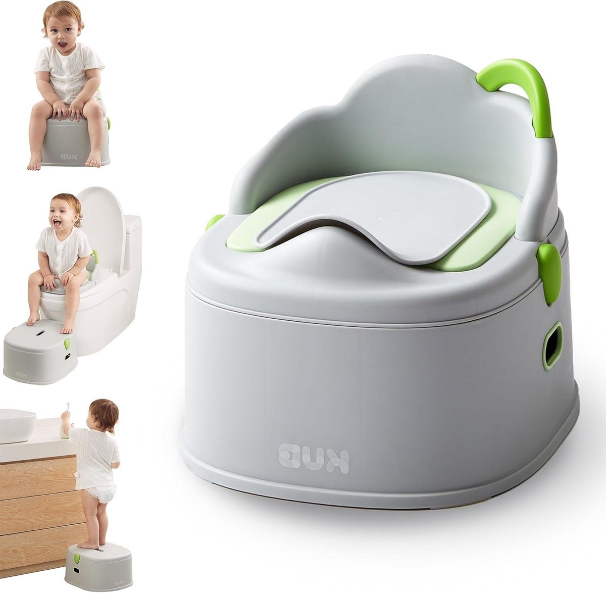 Zindelijkheidstrainer Peuter - Potjestrainer Stoel - Zindelijk Leren - 3-in-1 Multifunctioneel - 31.5 x 36.5 x 29.5 cm - Grijs