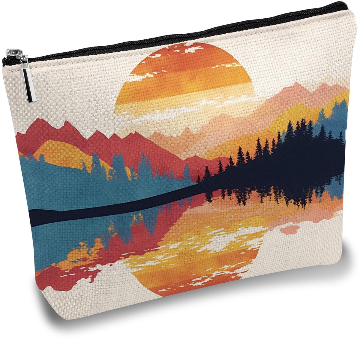 ONF3 - Canvas make-up tas - Draagbare etui - Berg & Zonsondergang - Organiser case - Toiletartikelen - Geschikt voor vrouwen - 7x10 inch
