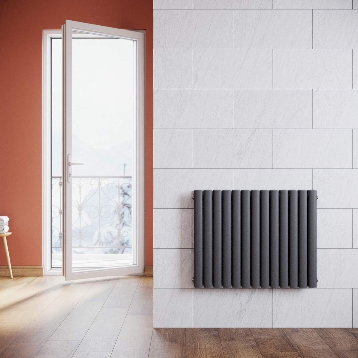 Paneelverwarming - Horizontale radiator - Ruimte verwarmen - Dubbellaags ontwerp - 600 x 767 mm - Antraciet