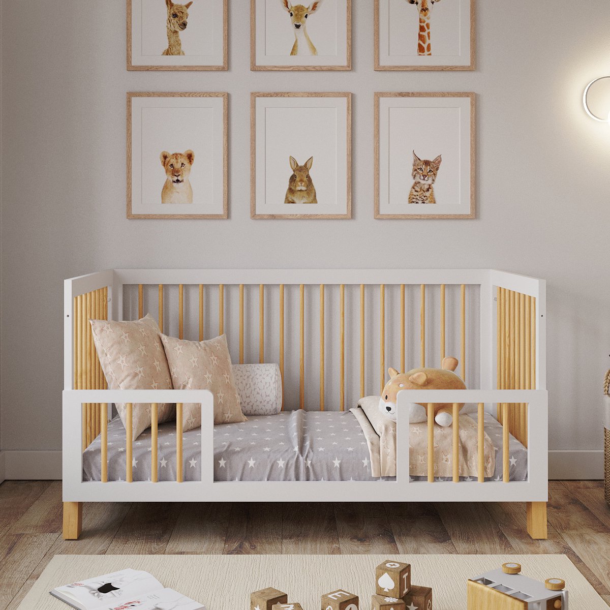 Love For Sleep Aleksander Babybedje 2-in-1 – Meegroeibed 140x70 cm – Met Extra Uitvalbeveiliging – Exclusief Matras – Massief Grenenhout – Wit-Grenen