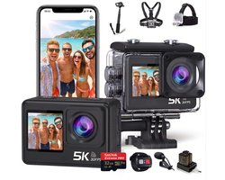 JC’s – Action Camera 5K – Touchscreen – Inclusief 32GB SD kaart – Borstband – Selfie stick – Hoofdband – Dual lader – Afstandbediening – Externe microfoon – – Action Camera’s – Vlog camera – Actie Camera
