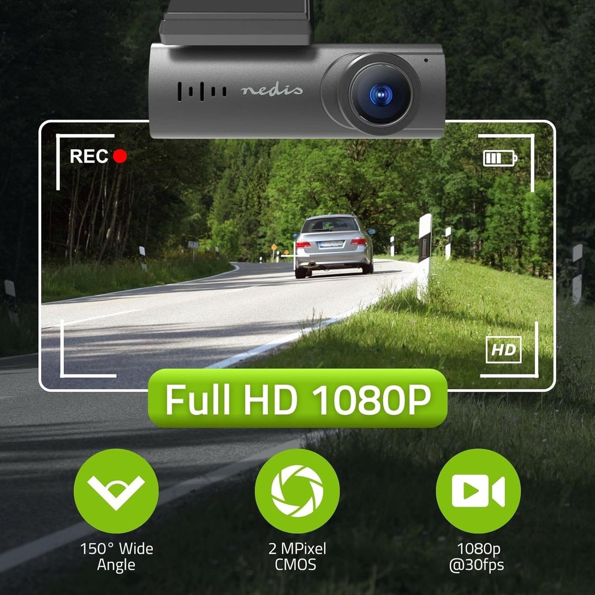 Nedis Dashcam – 1080p Full HD – Voor Auto – WiFi – Nachtzicht – Looprecording - 128GB - Vaderdag Cadeau – foto 8