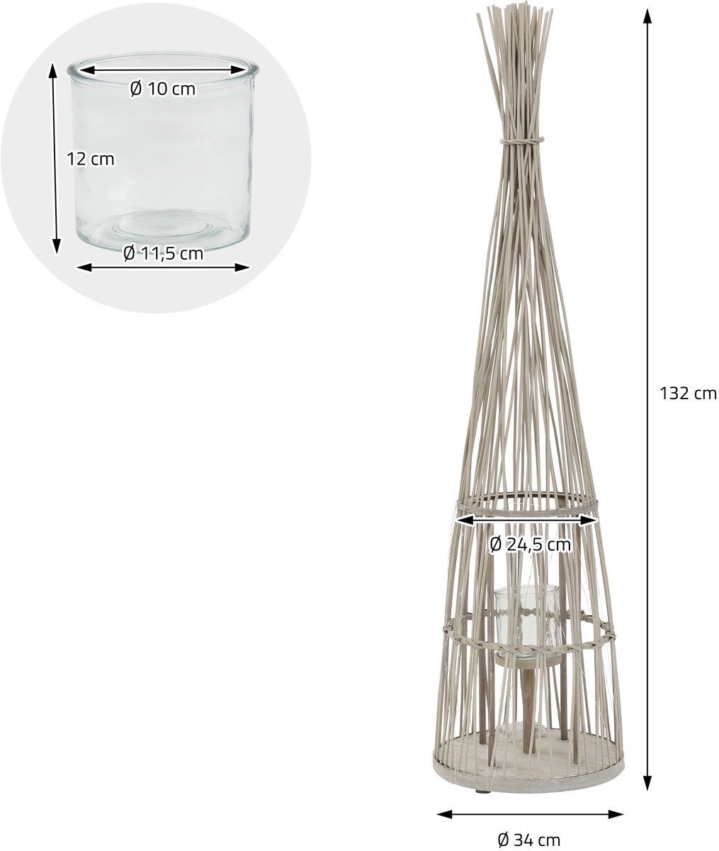 ECD Germany Bamboe lantaarn decoratieve houten windlicht serie grote kaarsenhouder van 132 cm hoog, sfeervolle led lichtketting met glazen inzetstuk luxe boho stijl tuinlantaarn gevlochten look moderne decoratie voor binnen buiten terras en woonkamer — cadeau in Wonen & Interieur - foto 8