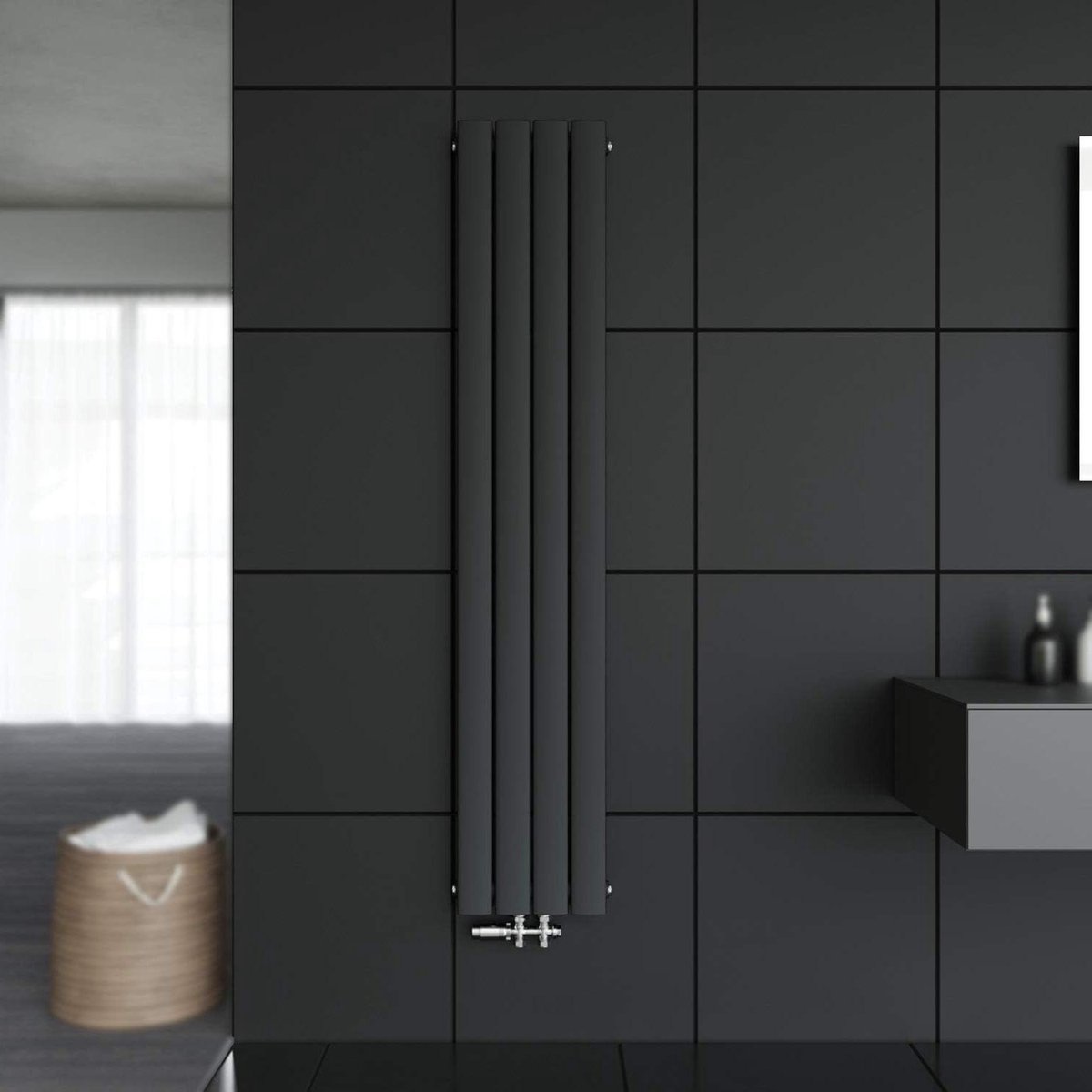 Paneelradiator Verticaal - Platte Verwarming - Ruimte Verwarmen - Dubbellaags Design - 1600 x 308 mm - Antraciet