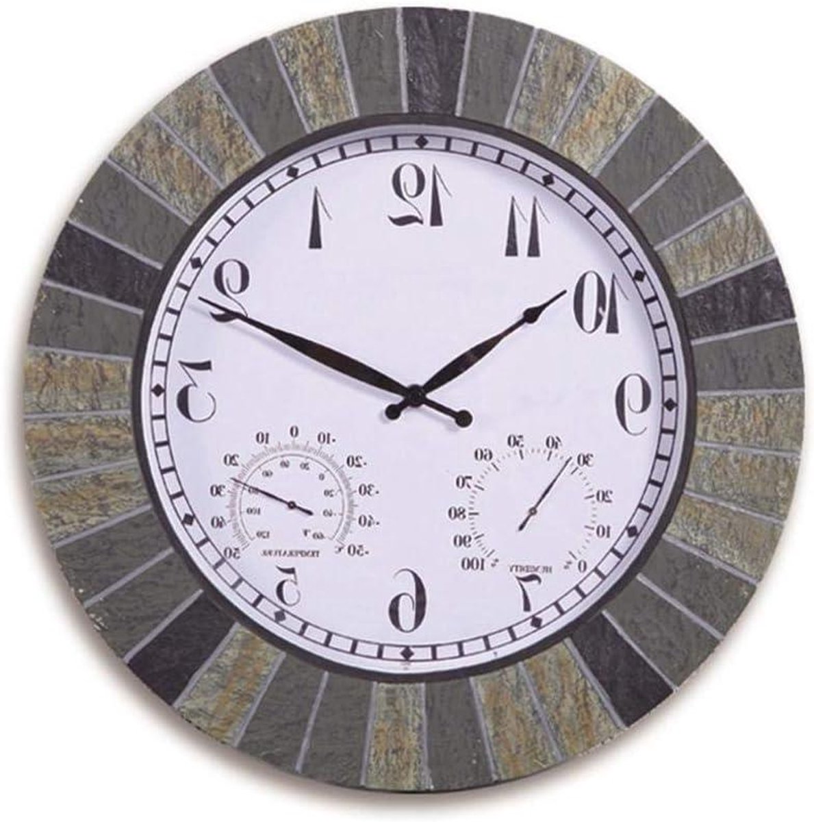 Tuinklok Waterdicht - Buitenklok Hars - Buiten Decoratie - Met Temperatuur Vochtigheid - 34 cm Doorsnede - Bruin