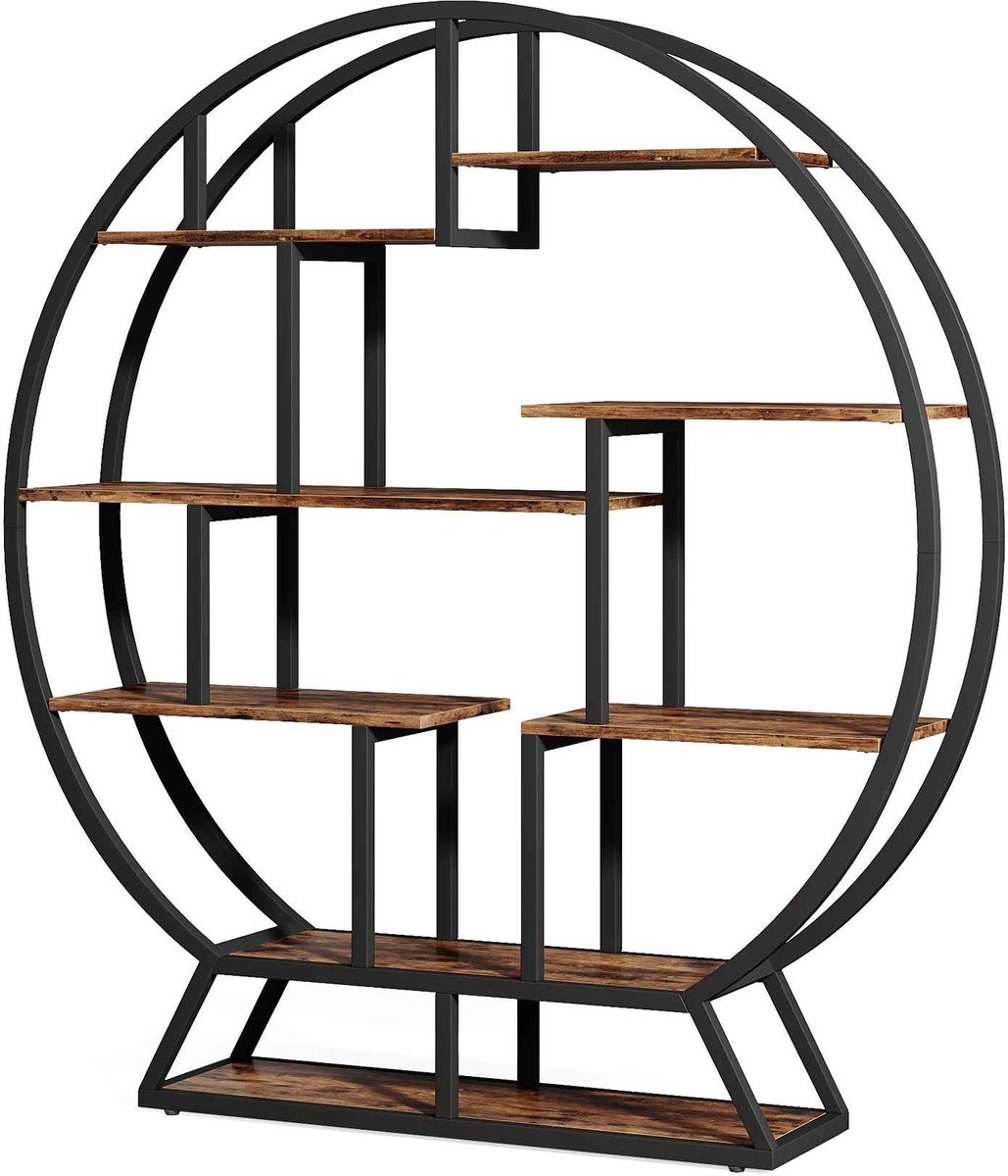 C. , R. E. CORE Boekenkast - Accessoireskast - Met 8 open planken - Rond design - Industriële stijl - 150x30x159cm - Rustiek Bruin