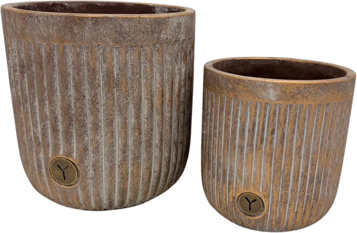 Brynxz Set van 2 BRYNXZ Planters Relief Jewel – Brons/Goud Look - bloempotten