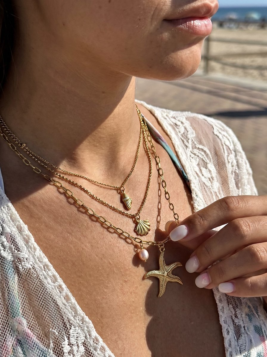 Anelplus Gouden Halsketting met oceaan – Trendy & Stijlvol