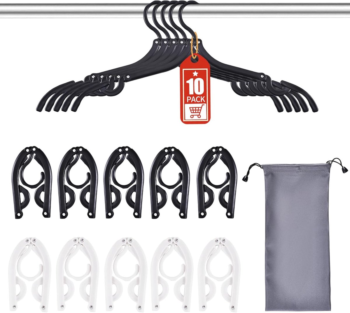 Opblaasbare Kledinghangers - Reishangers - Ruimtebesparend - Anti-slip - Voor Drogen van Wasgoed op Reis - Compact - Set van 10 - Wit en zwart - van Imperatoris