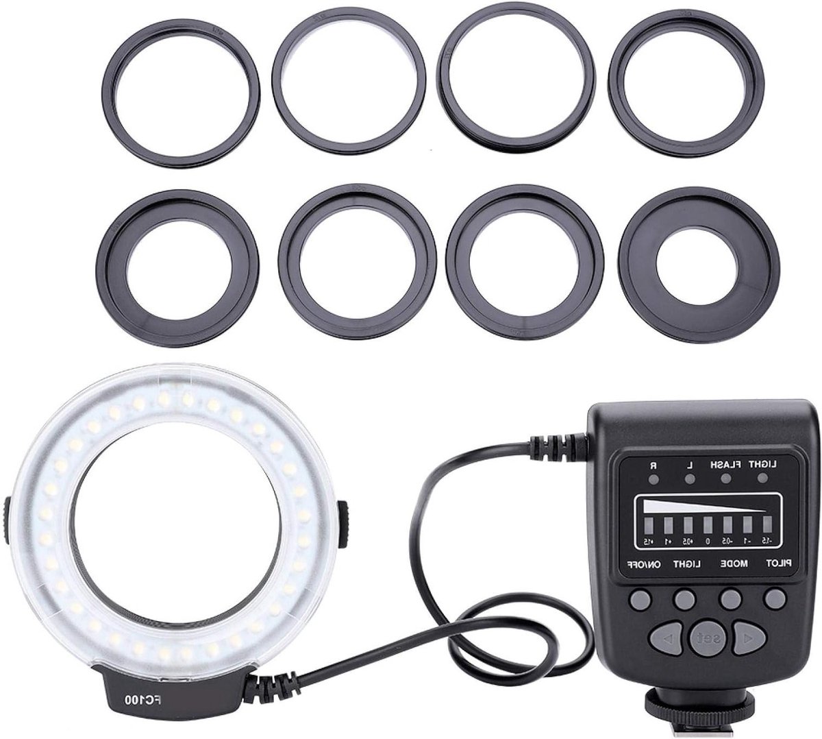 LED Ring Flitser voor Camera, Flitskit met Ringlicht en Flitscontroller, 7 Helderheids- en 4 Flitsmodi voor DSLR Fotografie