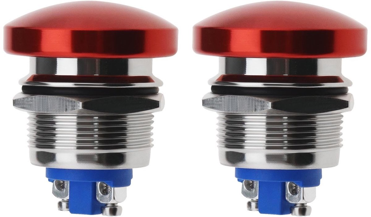 aladdien - Drukknopschakelaar - Waterdicht - Aluminium - Rode Mushroom Hoofdknop - Ideaal voor Auto en Boot - 22mm