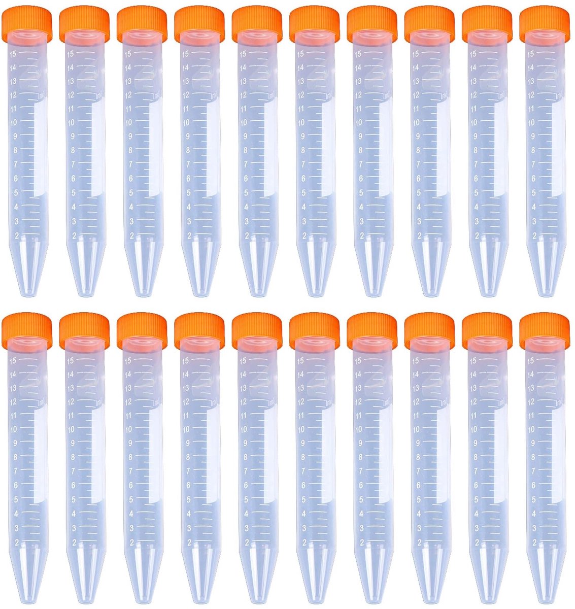 aladdien - Centrifugebuisjes - 15 ml - Gegradueerde monsterhouder - Oranje - Kunststof centrifugebuizen - Voor laboratorium en chemische toepassinge...
