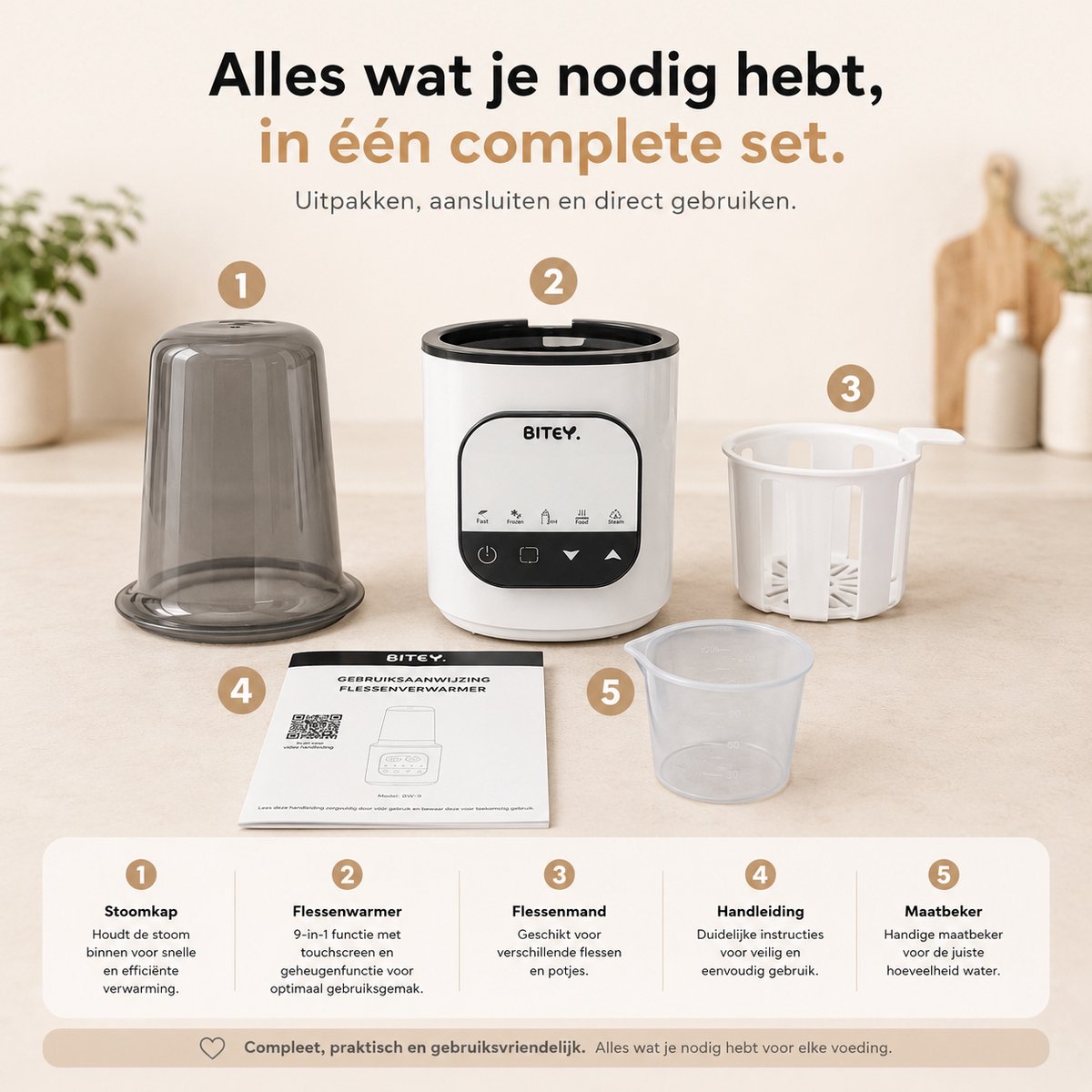Bitey 9-in-1 Flessenwarmer – Babyfles Verwarmen, Steriliseren, Ontdooien & Warmhouden – Voor Moedermelk, Potjes en Bewaarzakjes thumbnail 5
