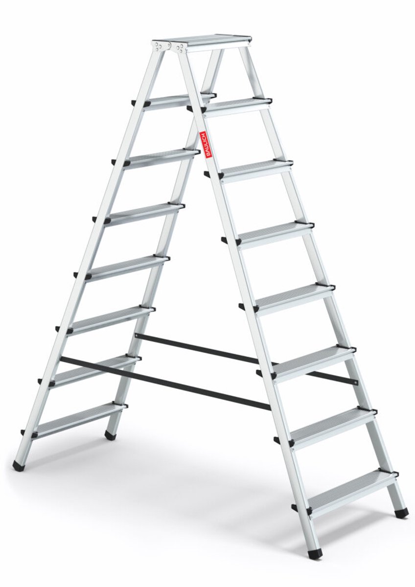 Baulich Professionele aluminium huishoudtrap - 8 treden dubbelzijdig, opvouwbaar met antislip platform - werkhoogte 326 cm, 120 kg