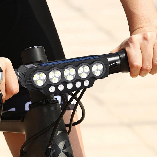 VHV - Solar fietsverlichting - fiets voorlicht met claxon - oplaadbaar LED fietslicht USB oplaadbaar met claxon - voor mountainbike, e-bike en avondritten — afbeelding 5