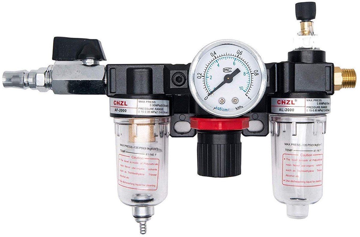 aladdien - Luchtfilterregelaar - Vochtigheidscompressor - Onderhoudseenheid - 1/4 inch - Pneumatisch - Persluchtvoorbereiding - Geschikt voor luchtc...