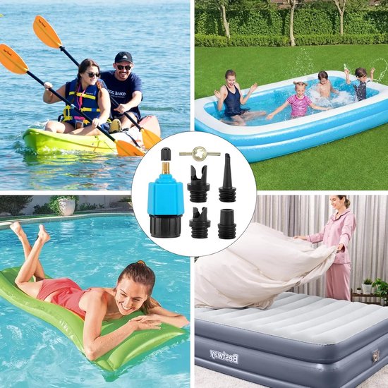Pomp Adapter Set - Ventiel Adapter - Water Sporten - Met 4 Mondstukken - Compact Formaat - Blauw — afbeelding 2