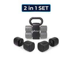 Vitalic 2-in-1 Dumbbell & Kettlebell Set | Gewichten van 1 tot 5.5 kg per stuk | Halters met gratis Kracht & Mobiliteitsschema van Fysiolab
