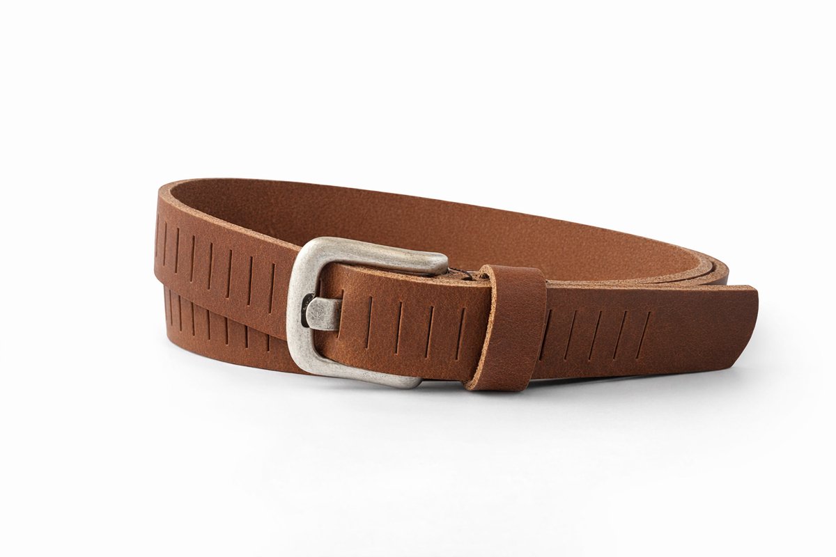Cognac Leren Riem Dames & Heren met Fijne Gleufjes – 3 cm Breed – Stoere Jeansriem van Echt Buffelleer- Maat 115 (totale lengte 130) Broekriem