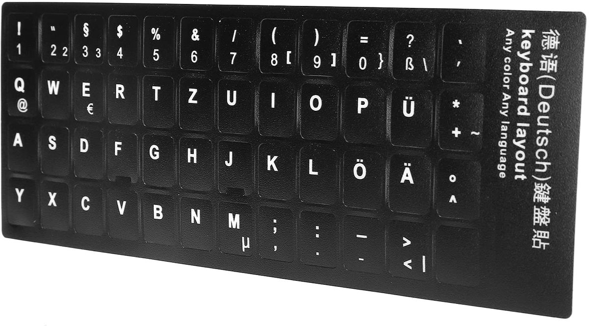 aladdien - Universele Toetsenbordstickers - Duits - Waterdicht - Zwart met Witte Letters - Geschikt voor Laptop en Desktop - 10 tot 17 Inch