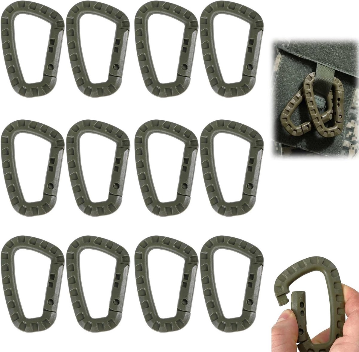 12-delige Lichtgewicht Karabijnhaken Set – Duurzaam en Veelzijdig voor Kamperen, Wandelen en Fietsen – 85x56x12 mm Groen