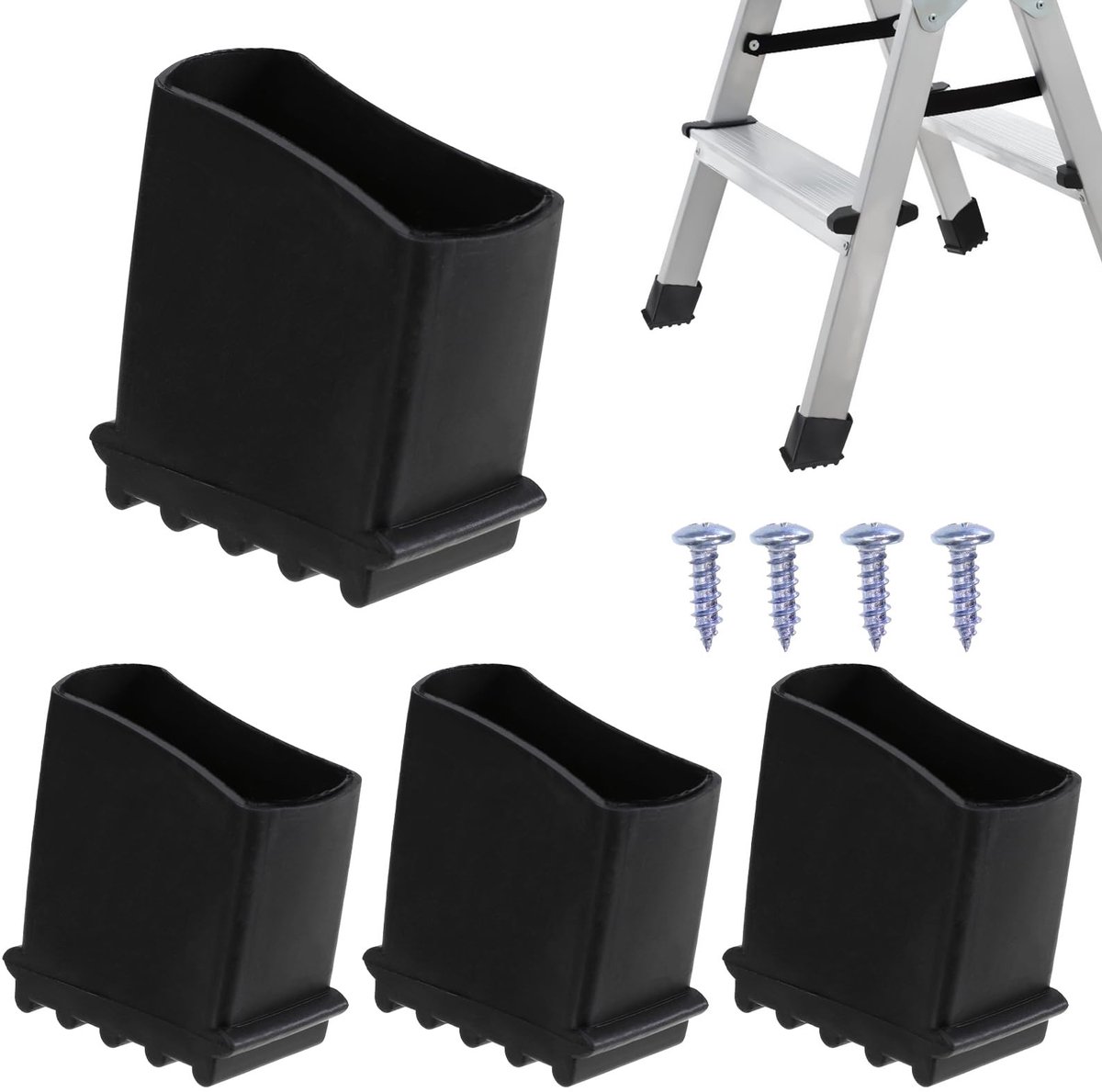 aladdien - Laddervoeten - Antislip rubberen ladderpoten - Zwart - Ladderkappen - Universeel - Geschikt voor aluminium ladder - 4 stuks