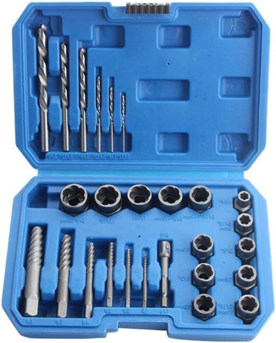 Schroefdraad Trekker Set - Tapeind Verwijderaar - Beschadigde Bouten Verwijderen - 3/8 Anti-tand Ontwerp - 26 Delig - Zilver