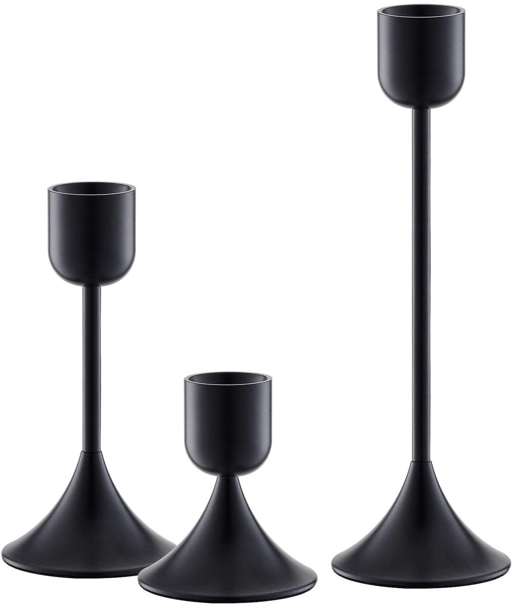 aladdien - Świeczniki - Decoratie voor Tafel - Zwarte Kandelaarhouders - 1 Set van 3 Stuks - Geschikt voor Feestdagen en Bruiloften