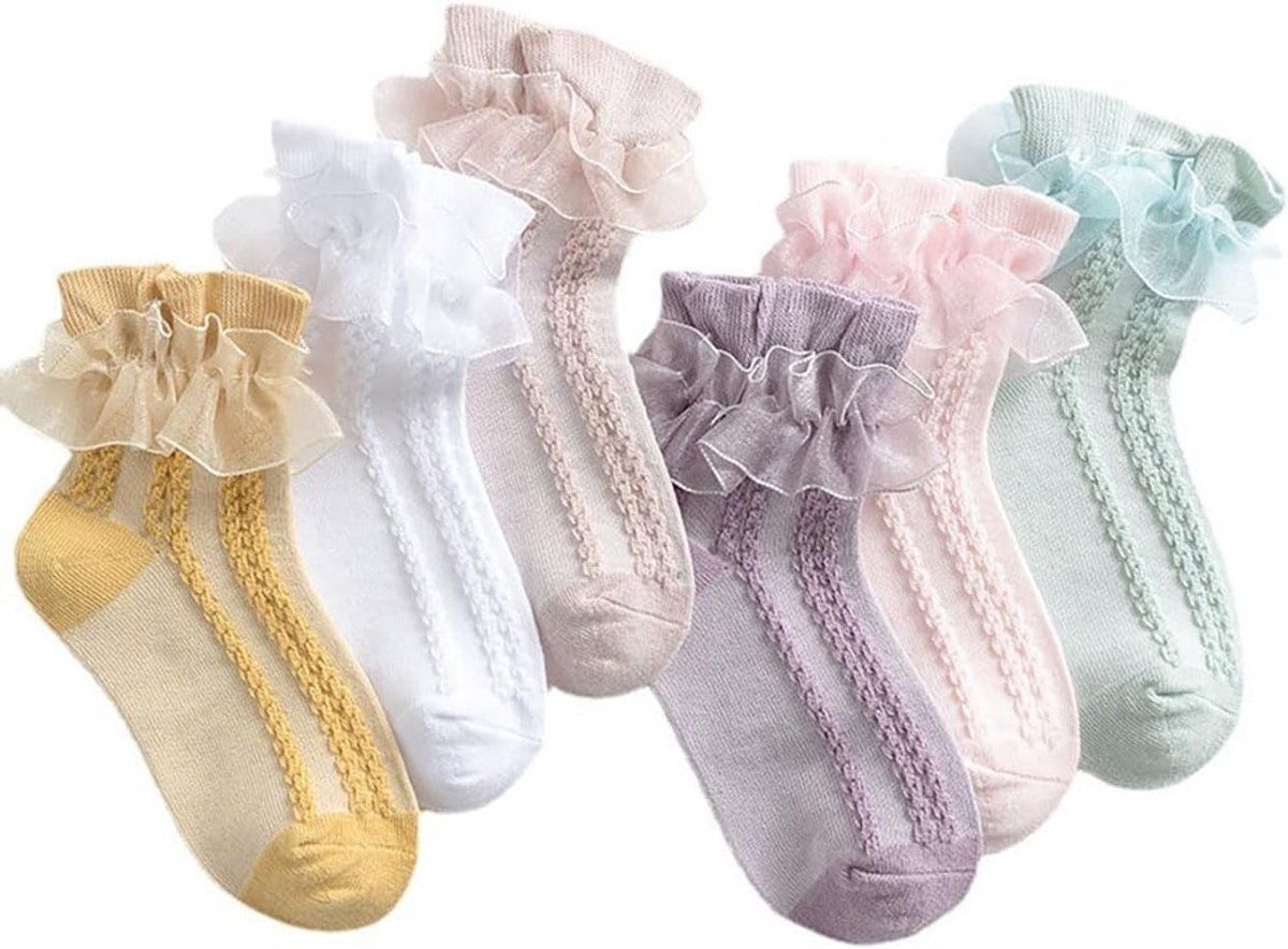 Rimpel Baby Sokken voor Meisjes en Jongens, Wit, 6 Paar, Geschikt voor 1-3 Jaar, Comfortabel en Stijlvol