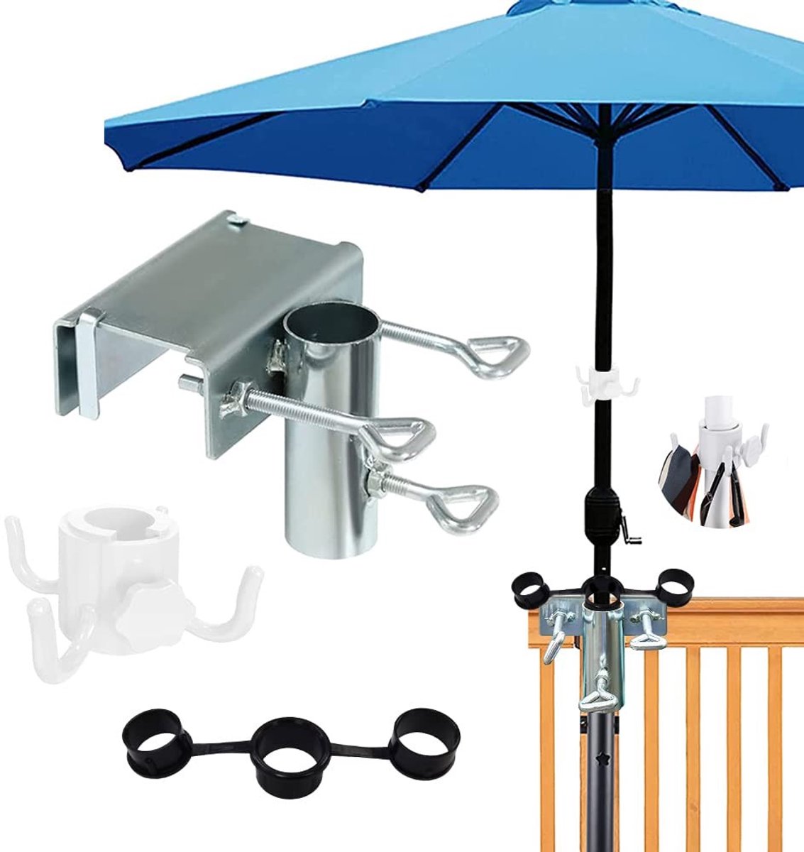 aladdien - Parasolhouder - Balkonleuning - Ruimtebesparend - Ø 25-38 mm - Parasolstandaard - Voor leuningen tot 5 cm breed