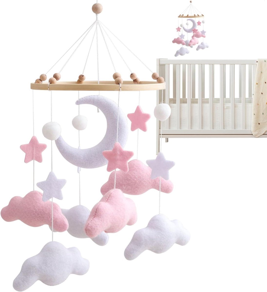 Wiegmobiel Vilten - Baby Mobiel - Baby Vermaken - Handgemaakt Vilt - 45x23cm - Grijs
