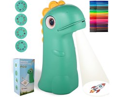 Projecteur de dessin Globara pour enfants - Apprendre à dessiner - Machine à dessiner - Matériel de dessin - Veilleuse - 32 dessins - 24 feutres - Cadeau pour filles et garçons - Vert
