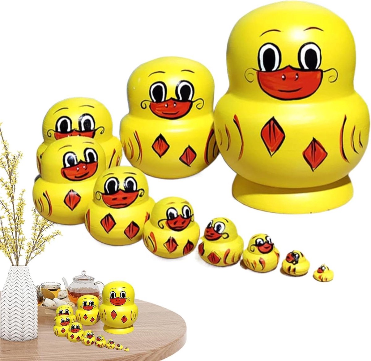 Matroesjka Poppen - Nestpoppen Houten Figuren - Decoratie en Spel - Charmante Dierlijke Motieven
